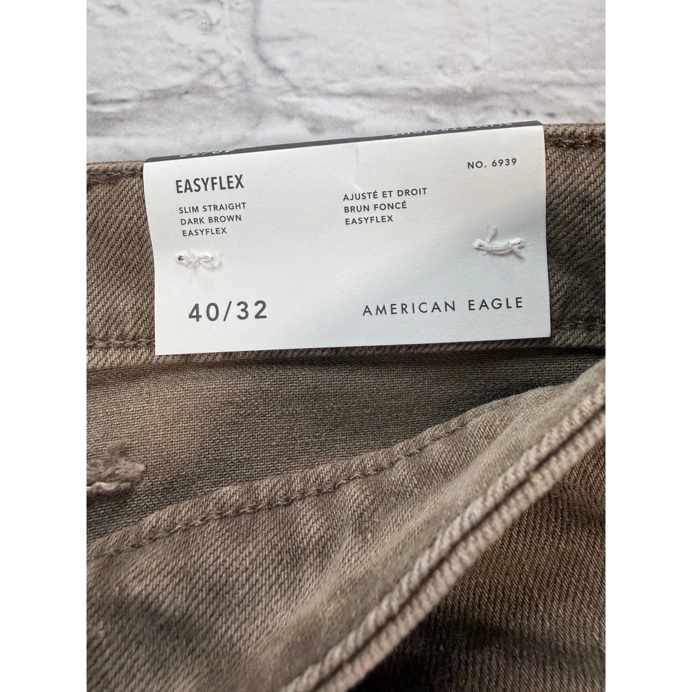 American Eagle Slim Straight Pants Mens 40x32 Dark Brown New Easyflex‎ 6939